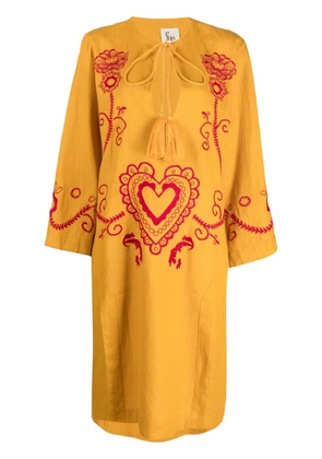 PAULA embroidered wide-sleeve kaftan dress - Yellow