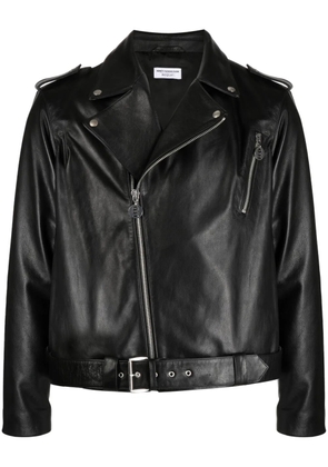 Honey Fucking Dijon slogan-print leather biker jacket - Black