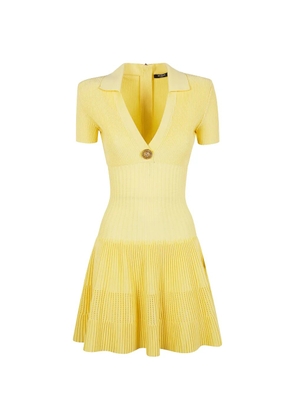 Balmain lion-button ribbed dress - Yellow