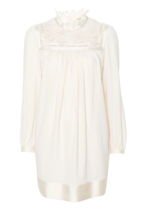 Saint Laurent guipure-lace panelling mini dress - Neutrals