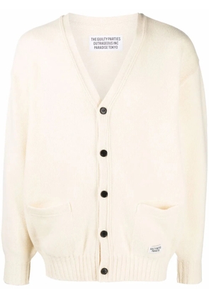 WACKO MARIA embroidered-denim knit cardigan - White