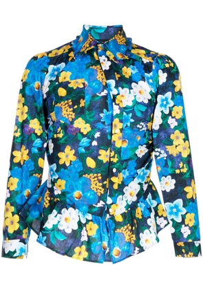 EGONlab. floral-print peplum-hem cotton shirt - Blue