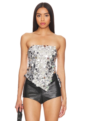 superdown Cordilla Strapless Top in Metallic Silver. Size S. Also in XS, M.