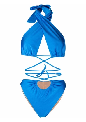 Noire Swimwear lattice-strap halterneck swimsuit - Blue