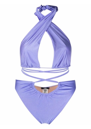 Noire Swimwear lattice-strap halterneck swimsuit - Blue