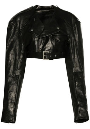 Rick Owens collarless cropped biker jacket - Black