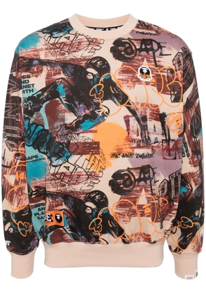 AAPE BY *A BATHING APE® moonface logo graffiti print hoodie - Neutrals