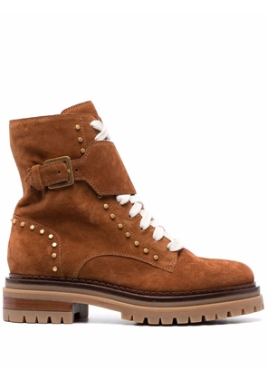 Sergio Rossi lace-up suede boots - Brown