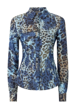 Roberto Cavalli leopard-print button-up shirt - Blue