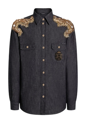 Dolce & Gabbana embellished logo-patch shirt - Blue