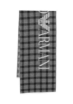 Emporio Armani check-pattern logo scarf - Grey
