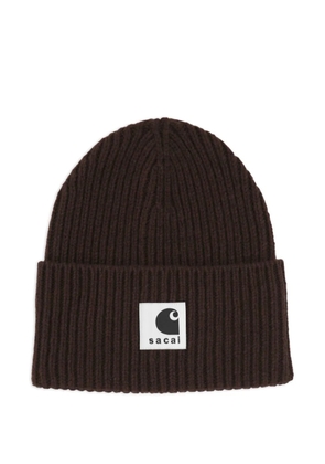 sacai xCarhartt WIP knit-woven beanie hat - Brown