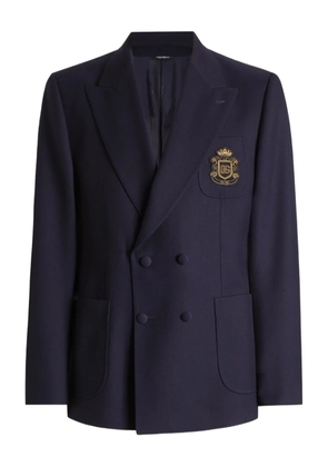 Dolce & Gabbana double-breasted crest-appliqué blazer - Blue