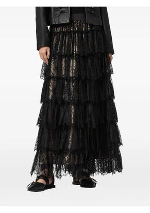 AllSaints tiered lace-detail maxi skirt - Black