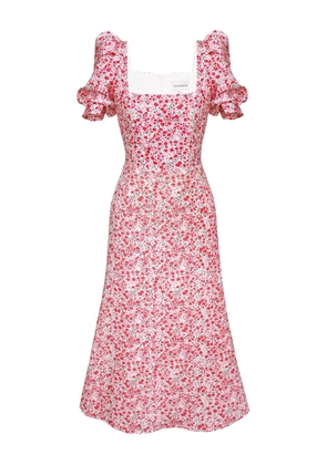 POST MERIDIEM godet-silhouette square-neck midi dress - Red