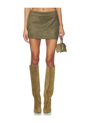 superdown Patsie Faux Suede Mini Skirt in Olive. Size XS. Also in XXS, S, M, L, XL.