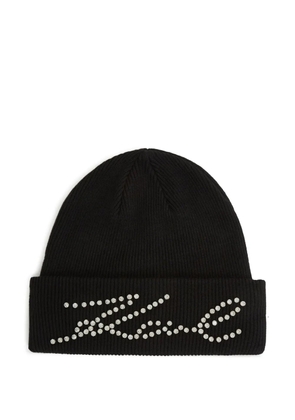 Karl Lagerfeld rhinestones-embellished ribbed beanie - Black