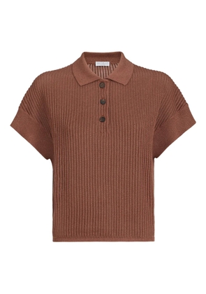 Brunello Cucinelli ribbed buttoned polo shirt - Orange