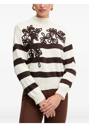 ERMANNO FIRENZE striped-pattern floral-applequé sweater - White