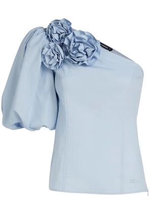 Karl Lagerfeld floral-appliqué one-shoulder blouse - Blue