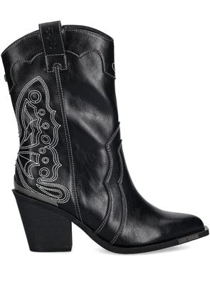 Buffalo 80mm West butterfly-embroidery boots - Black
