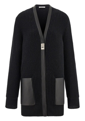 Ferragamo leather-trimmed cardigan - Black