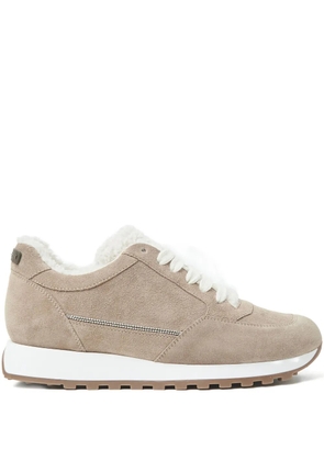 Peserico suede shearling-trim sneakers - Neutrals