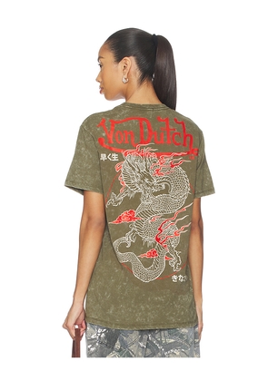 Von Dutch Dragon Washed Tee in Green. Size L. Also in S, M, XL/1X.