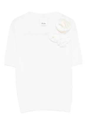 Allude flower-appliqué T-shirt - White