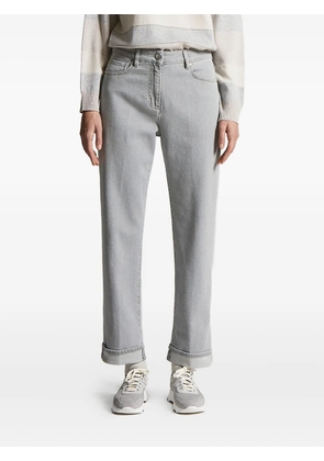Peserico cuffed logo-patch jeans - Grey