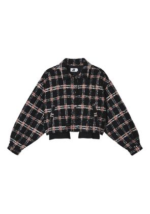 izzue checked balloon-sleeve jacket - Black