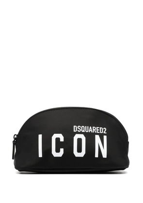 DSQUARED2 logo-print leather-trimmed makeup bag - Black