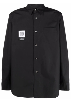 Fumito Ganryu logo-patch draped cotton shirt - Black