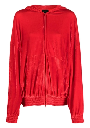 Balenciaga crystal-embellished velvet hoodie - Red