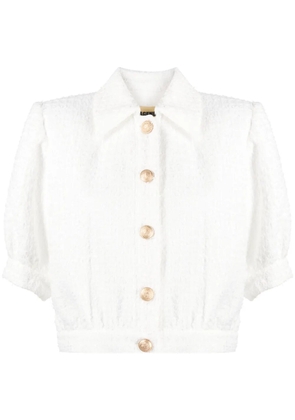 L'Agence flat-collar tweed cropped jacket - White