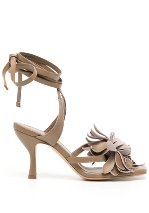 Silvia Tcherassi Tita floral-appliqué leather sandals - Grey