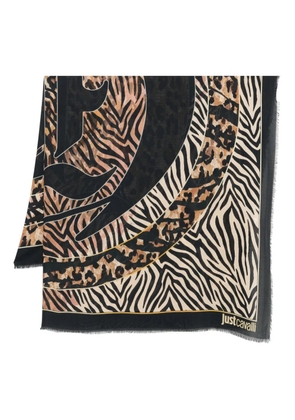 Just Cavalli animal-print fringed scarf - Black