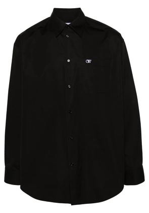 Off-White logo-embroidered cotton shirt - Black