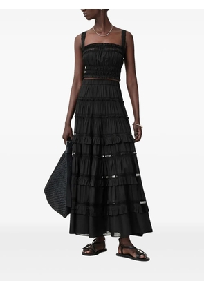 AllSaints lace-trimmed smocked top - Black