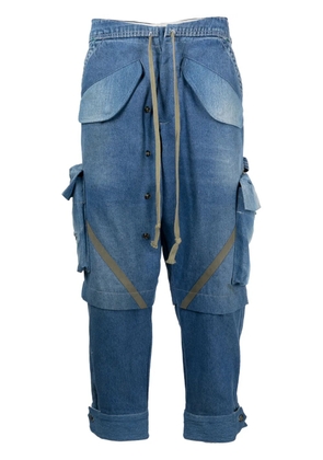 Greg Lauren panelled tapered jeans - Blue