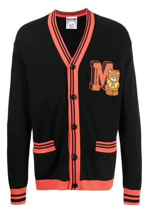 Moschino embroidered toy-bear patch cardigan - Black