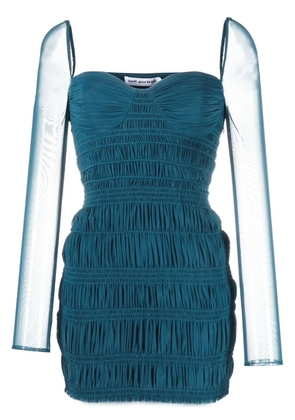 Self-Portrait gathered-detail long-sleeve dress - Blue