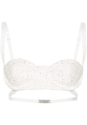 GCDS sequin-embellishment tweed bralette - White