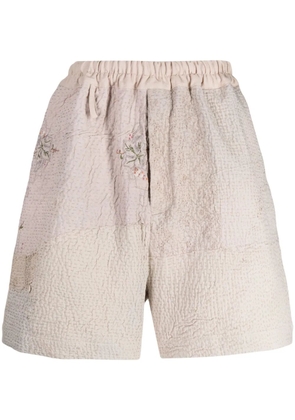 By Walid embroidered linen-cotton shorts - Neutrals