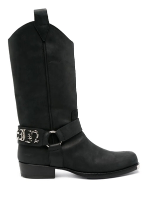 Philipp Plein logo-lettering leather boots - Black