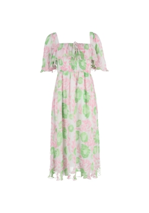 GANNI shirred floral-print midi dress - White