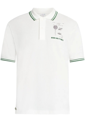 Lacoste slogan-embroidered cotton polo shirt - White