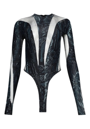 Mugler snake-print mesh bodysuit - Black