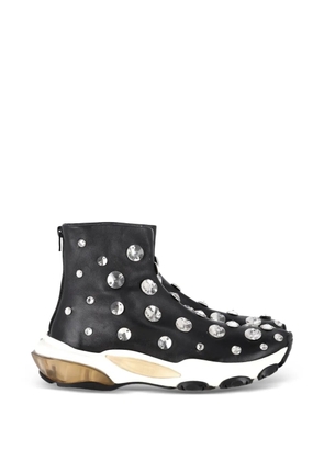 Valentino Garavani Pre-Owned crystal-embellished leather sneakers - Black