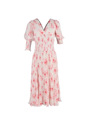 Self-Portrait pleated floral-print V-neck midi dress - Pink